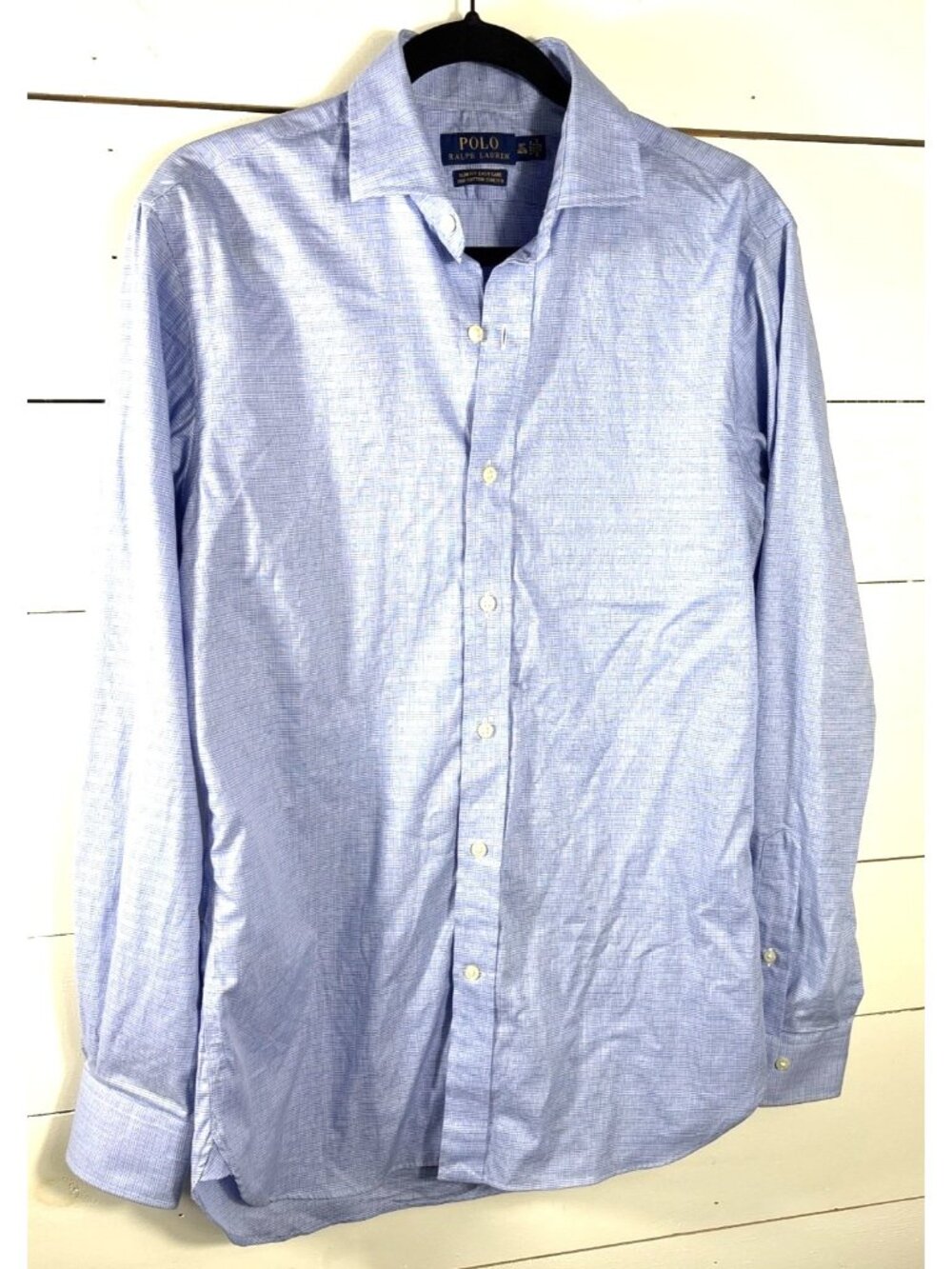 Polo Ralph Lauren Mens Slim Fit 100% Cotton Stretch Blue Dress Shirt 15.5 34/35